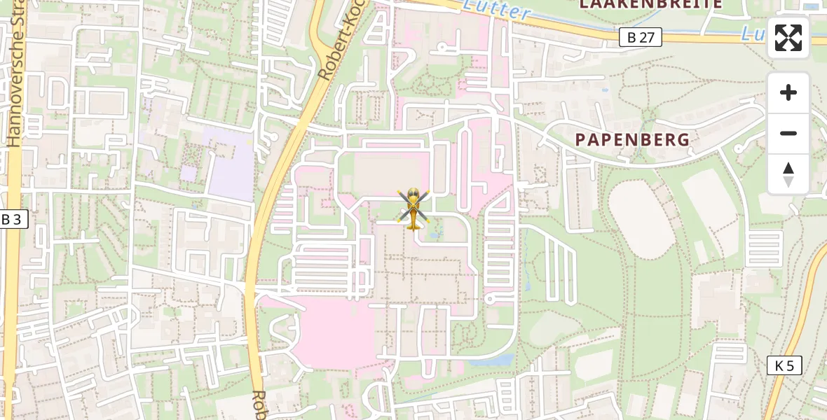 Flugroute Rettungshubschrauber Göttingen University Clinic Hubschrauberlandeplatz - Göttingen University Clinic Hubschrauberlandeplatz, 01 Mai 2026, 14:11