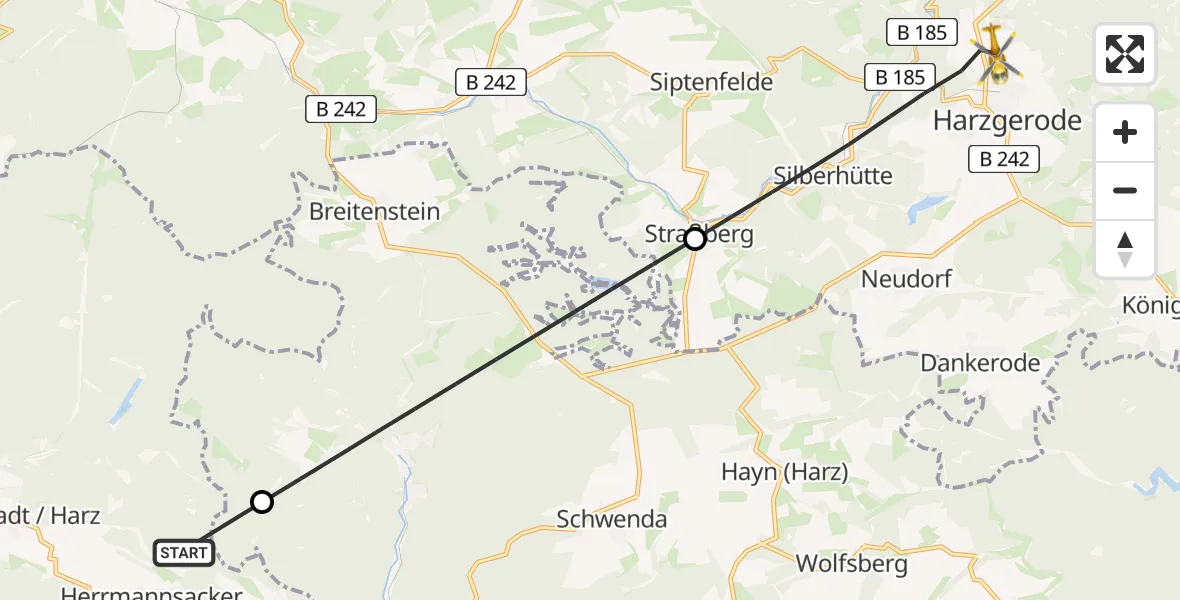 Flugroute Rettungshubschrauber Harztor - Harzgerode, 01 Mai 2026, 14:15