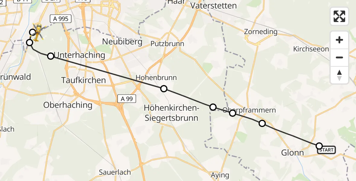 Flugroute Rettungshubschrauber Baiern - ADAC Air Rescue Center Hubschrauberlandeplatz (Christoph 1), 01 Mai 2026, 14:16