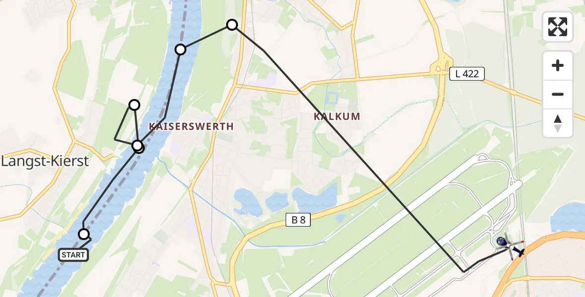 Flugroute Polizeihubschrauber Düsseldorf - Düsseldorf Flughafen, 01 Mai 2026, 14:17