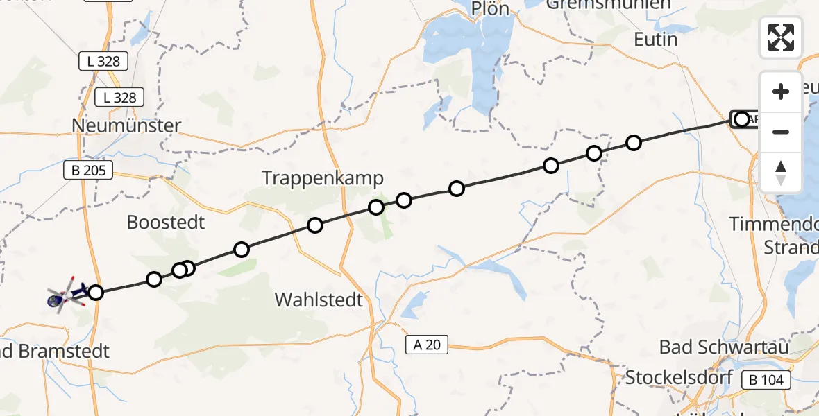 Flugroute Polizeihubschrauber Sierksdorf - Wiemersdorf, 01 Mai 2026, 14:33