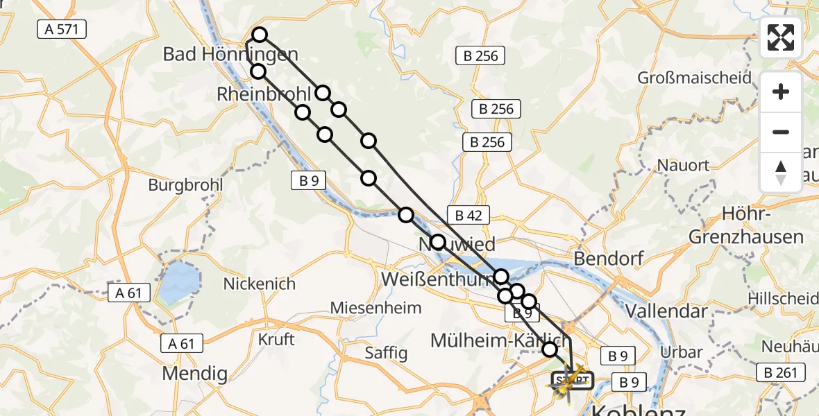 Flugroute Rettungshubschrauber Koblenz - Koblenz, 01 Mai 2026, 14:43