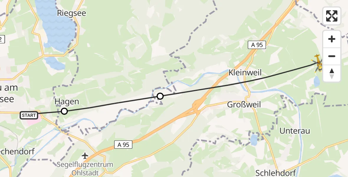 Flugroute Rettungshubschrauber Murnau Accident Hospital - Großweil, 01 Mai 2026, 14:45