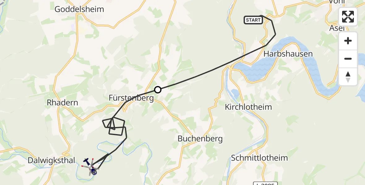 Flugroute Polizeihubschrauber Vöhl - Lichtenfels, 01 Mai 2026, 14:50