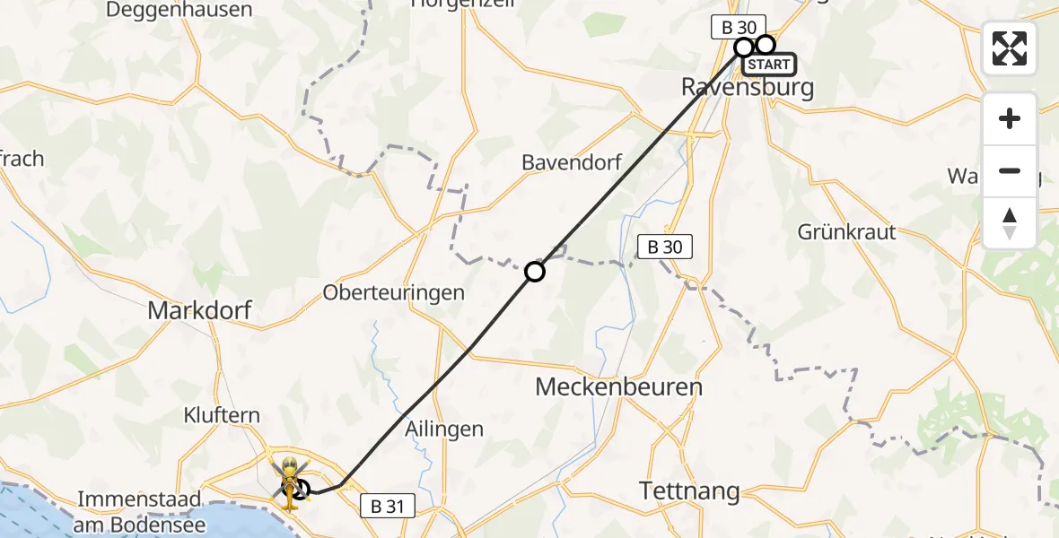 Flugroute Rettungshubschrauber Sankt Elisabeth Hospital - Friedrichshafen Hospital, 01 Mai 2026, 14:51
