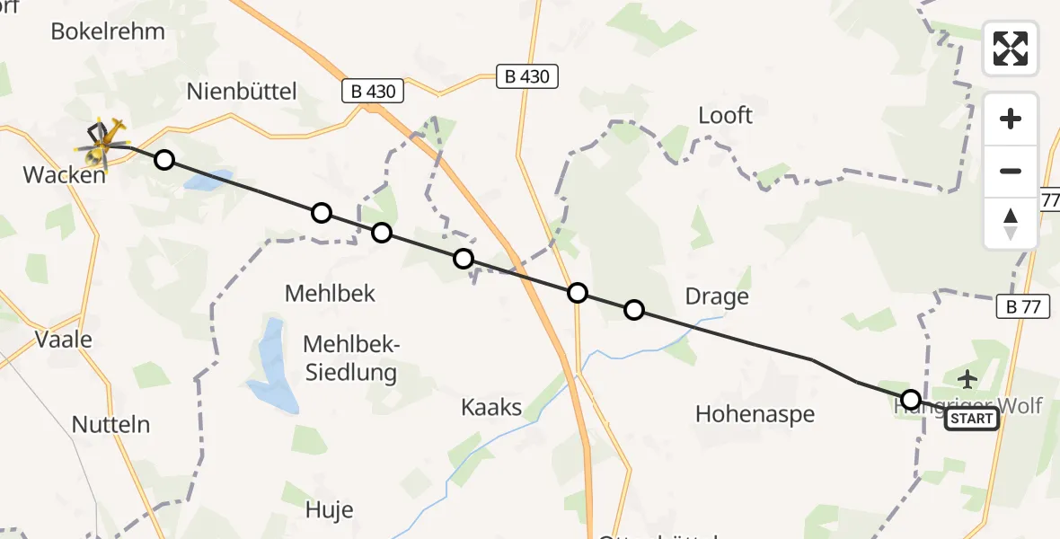Flugroute Rettungshubschrauber Itzehoe Hungriger Wolf Flugplatz - Wacken, 01 Mai 2026, 14:52