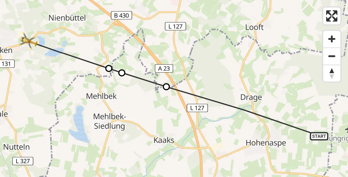 Flugroute Rettungshubschrauber Hohenaspe - Wacken, 01 Mai 2026, 15:01