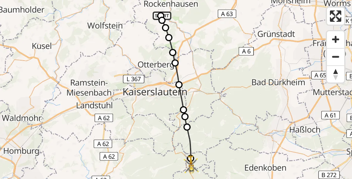 Flugroute Rettungshubschrauber Imsweiler UL - Landau in der Pfalz, 01 Mai 2026, 15:02