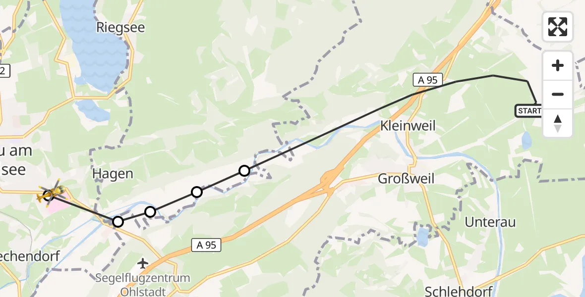 Flugroute Rettungshubschrauber Großweil - Murnau Accident Hospital, 01 Mai 2026, 15:03