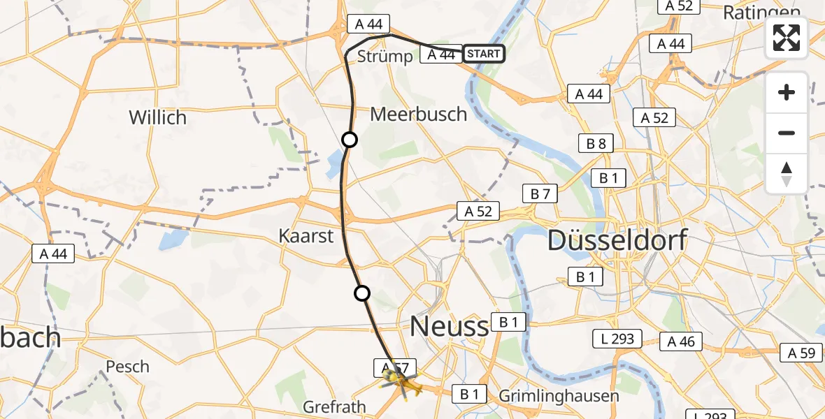 Flugroute Rettungshubschrauber Meerbusch - Neuss, 01 Mai 2026, 15:05