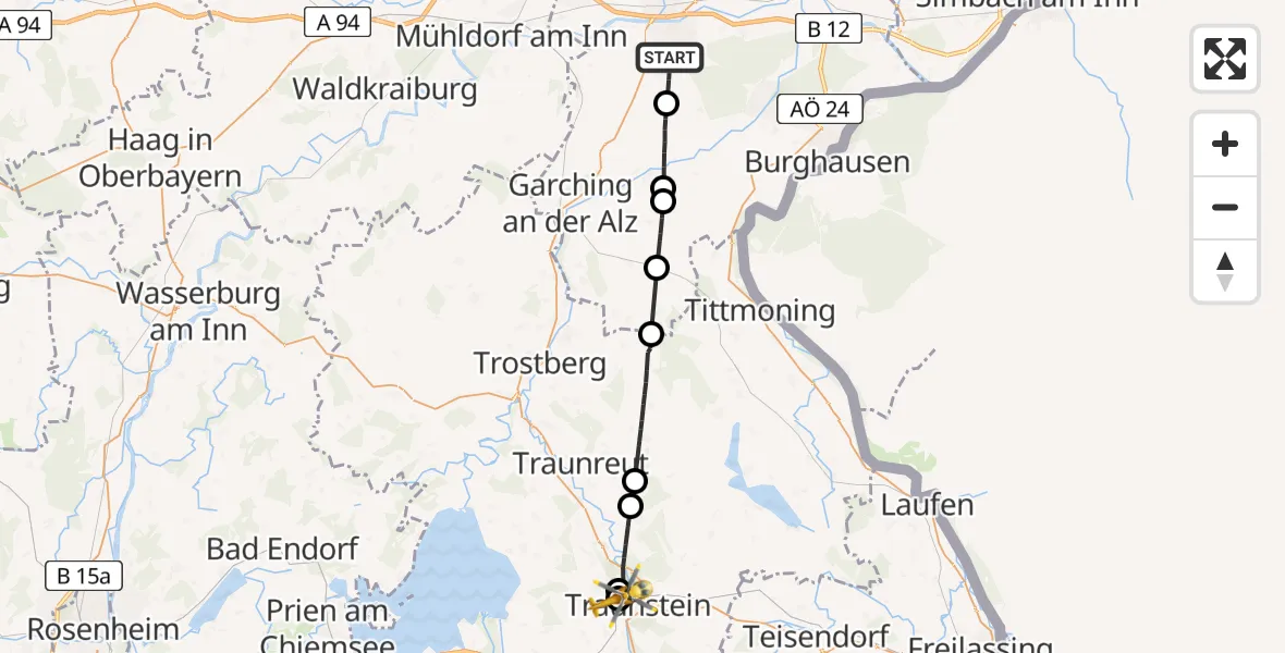 Flugroute Rettungshubschrauber Altötting - Traunstein Hospital, 01 Mai 2026, 15:10