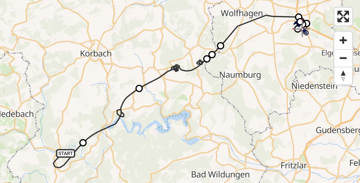 Flugroute Polizeihubschrauber Lichtenfels - Zierenberg, 01 Mai 2026, 15:15