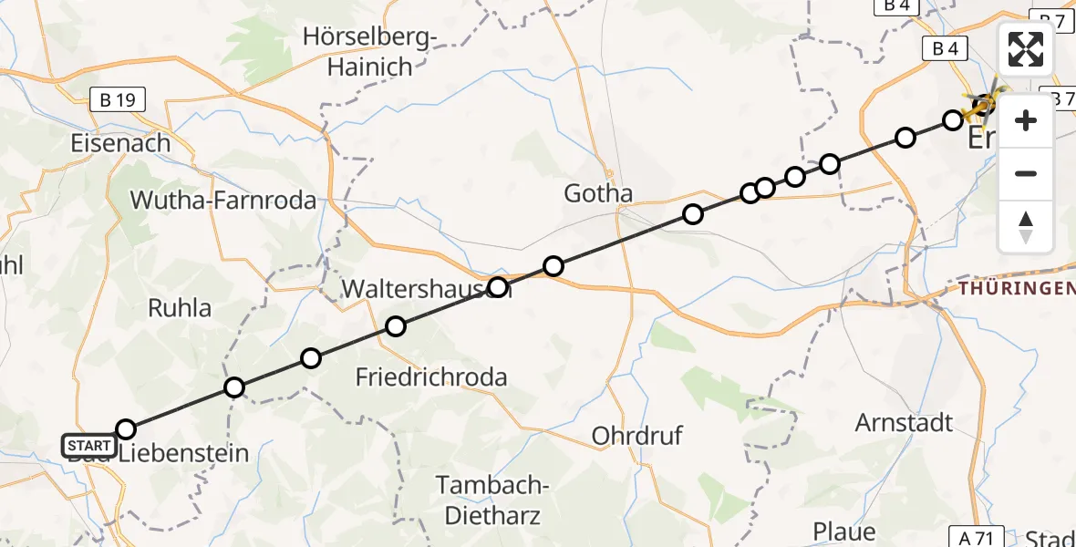 Flugroute Ambulanzhubschrauber Bad Salzungen - Helios Clinic Erfurt, 01 Mai 2026, 15:20