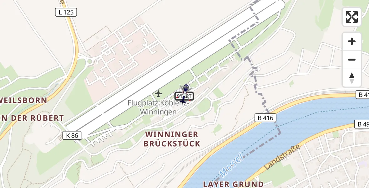 Flugroute Polizeihubschrauber Koblenz-Winningen Flugplatz - Koblenz-Winningen Flugplatz, 01 Mai 2026, 15:28