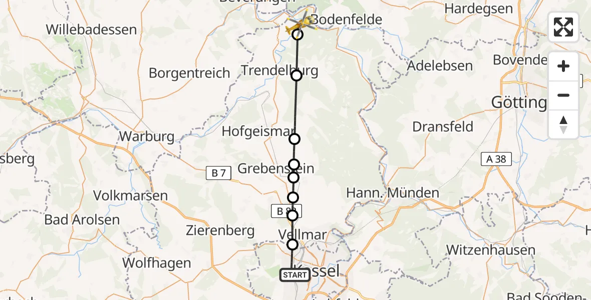 Flugroute Rettungshubschrauber Kassel - Bad Karlshafen, 01 Mai 2026, 15:29