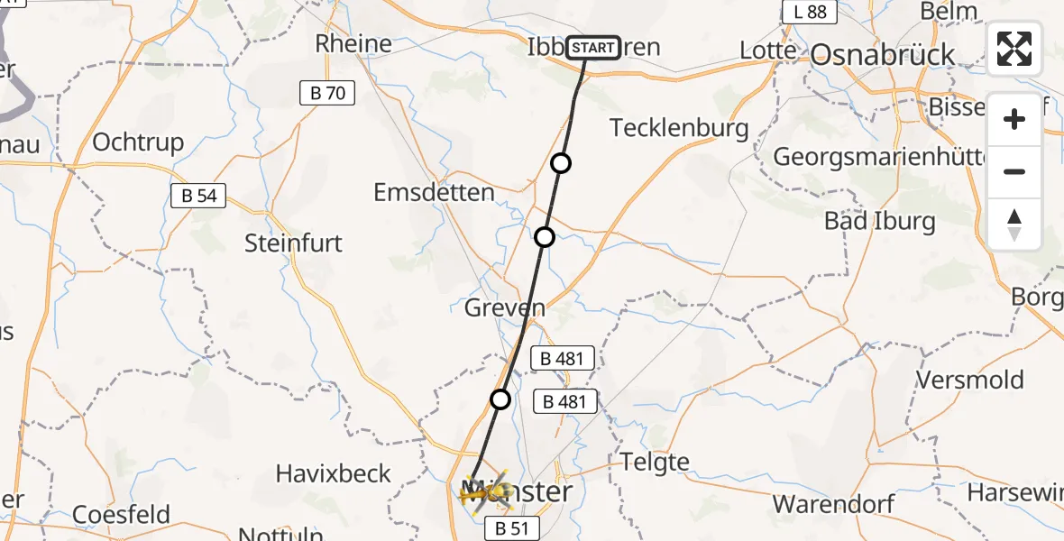 Flugroute Ambulanzhubschrauber Ibbenbüren - Münster, 01 Mai 2026, 15:29