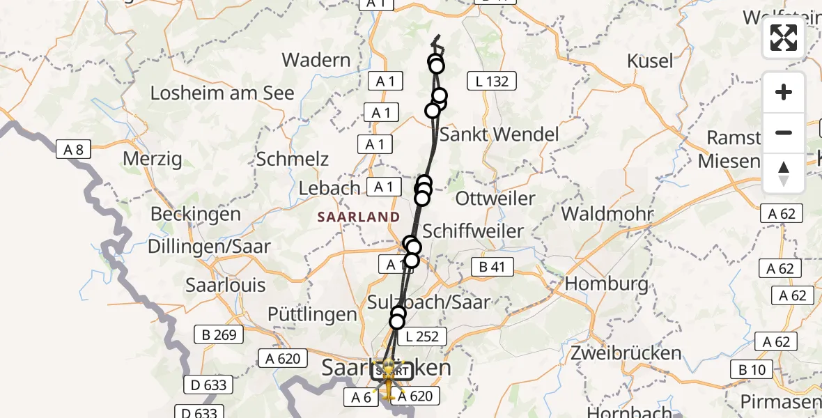 Flugroute Rettungshubschrauber Saarbrücken - Saarbrücken, 01 Mai 2026, 15:42