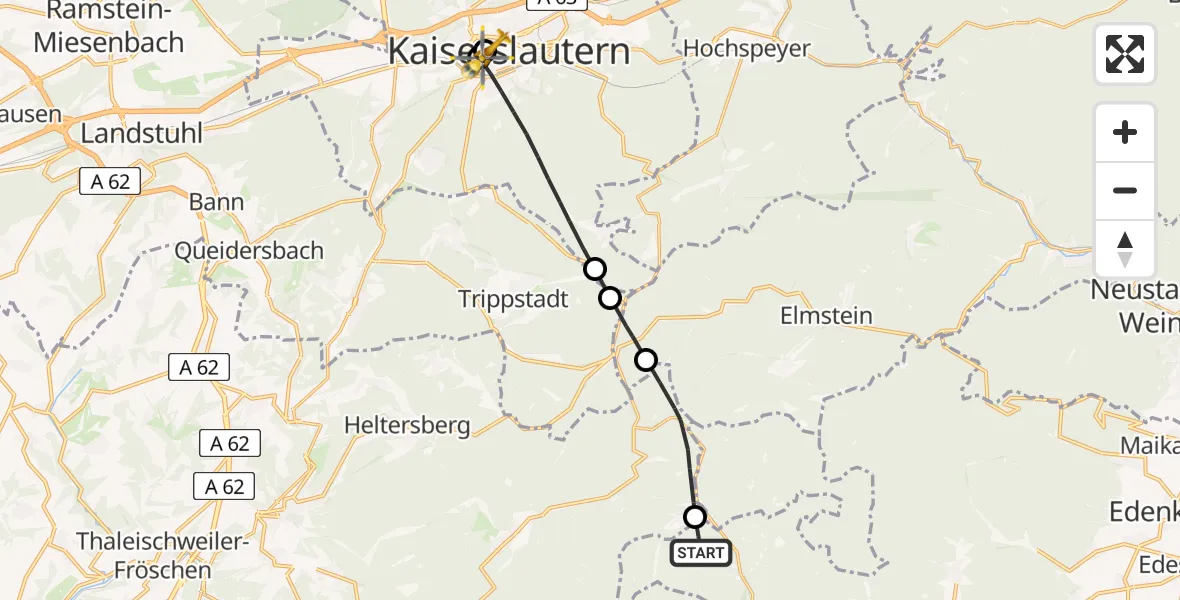 Flugroute Rettungshubschrauber Annweiler am Trifels - Westpfalz Hospital Kaiserslautern, 01 Mai 2026, 15:44