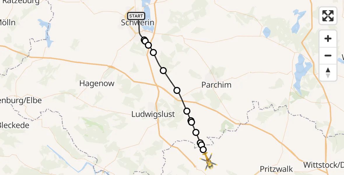 Flugroute Rettungshubschrauber Schwerin - Karstädt, 01 Mai 2026, 15:47