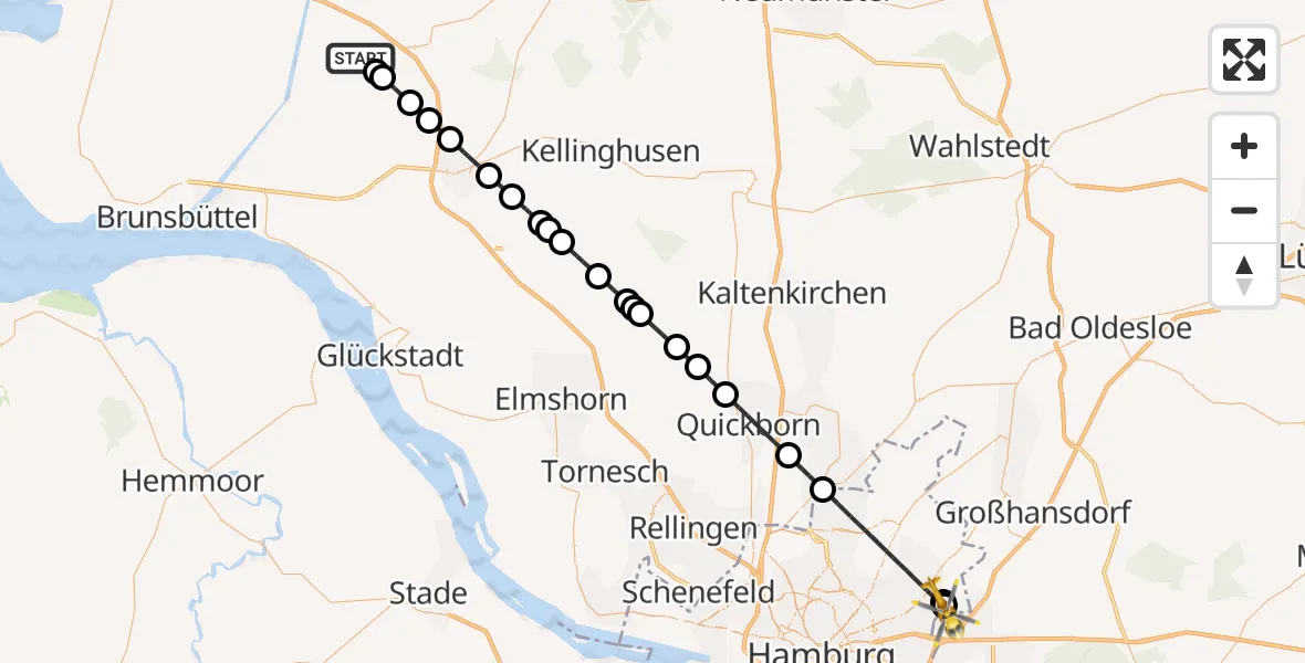 Flugroute Rettungshubschrauber Wacken - Wilhelmstift Catholic Children's Hospital, 01 Mai 2026, 15:49