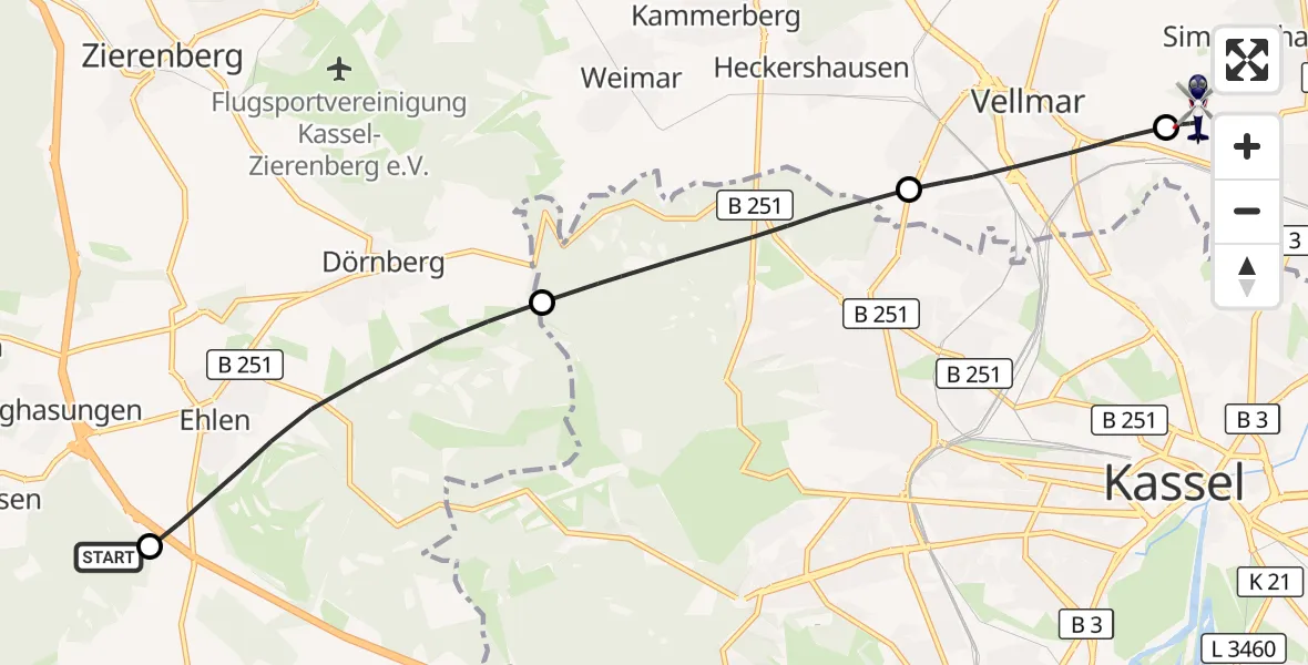 Flugroute Polizeihubschrauber Zierenberg - Fuldatal Bundespolizei Hubschrauberlandeplatz, 01 Mai 2026, 15:51