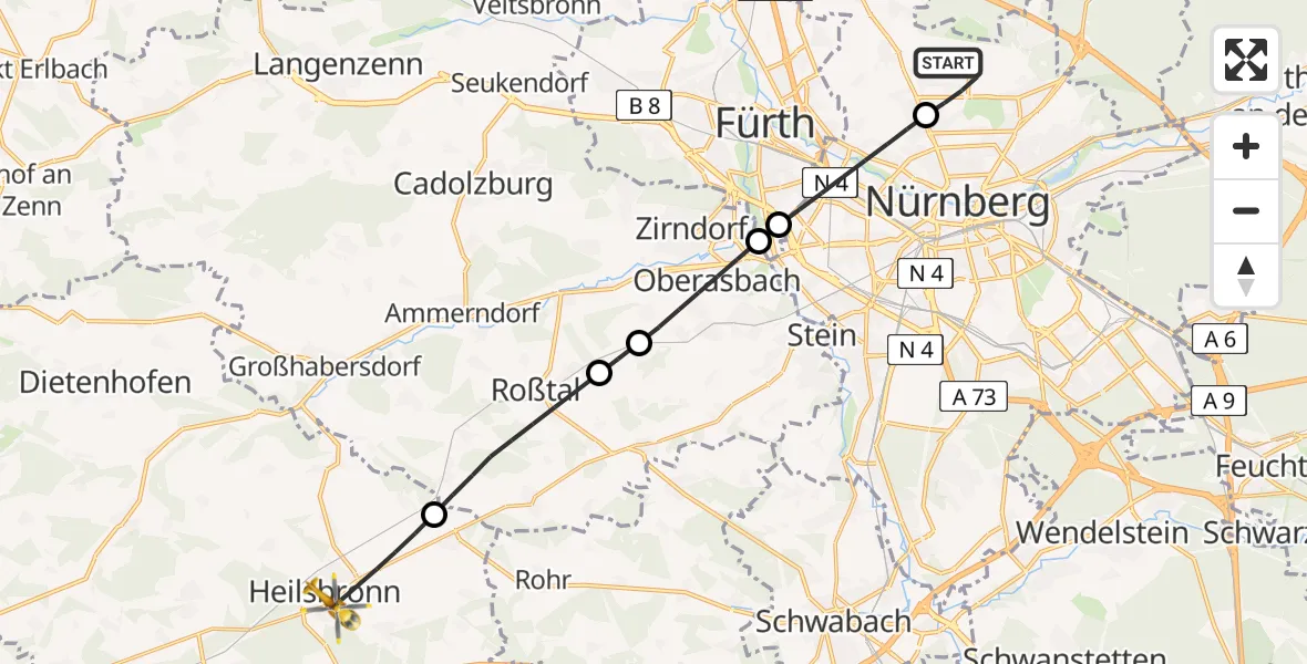 Flugroute Rettungshubschrauber Flughafen Nuremberg - Heilsbronn, 01 Mai 2026, 16:02