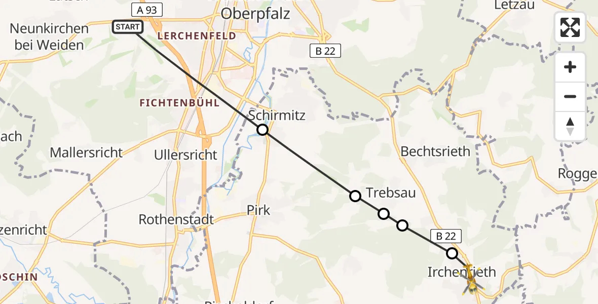 Flugroute Rettungshubschrauber Weiden i.d.OPf. - Irchenrieth, 01 Mai 2026, 16:03