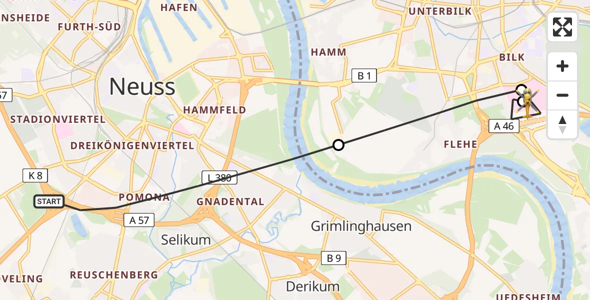 Flugroute Rettungshubschrauber Neuss - Düsseldorf University Hospital, 01 Mai 2026, 16:03