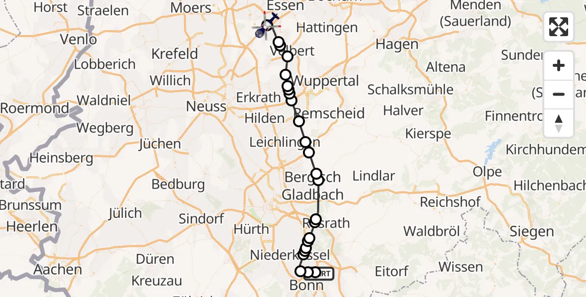 Flugroute Polizeihubschrauber Sankt Augustin - Essen-Mülheim Flughafen, 01 Mai 2026, 16:08