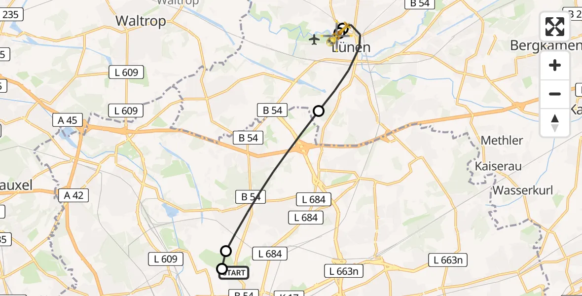 Flugroute Rettungshubschrauber Dortmund Hospital North - Sankt Marien Hospital, 01 Mai 2026, 16:09