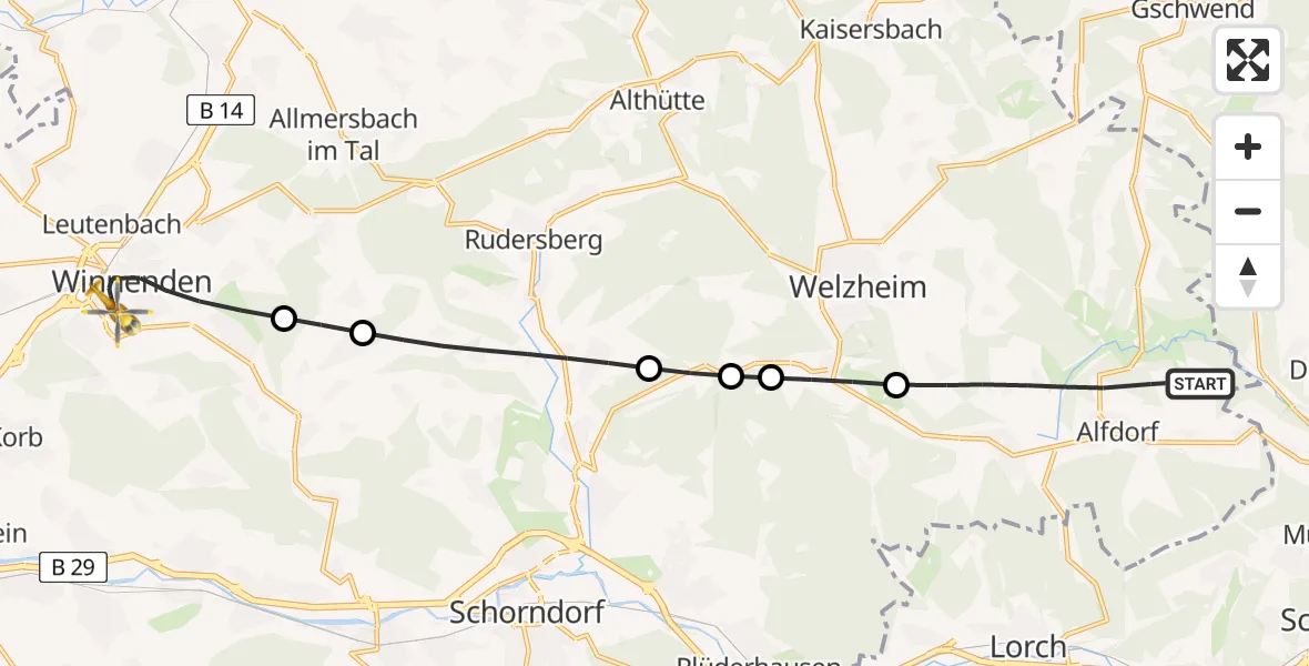Flugroute Rettungshubschrauber Alfdorf - Winnenden, 01 Mai 2026, 16:10