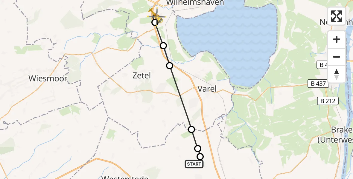 Flugroute Rettungshubschrauber Wiefelstede - Sande, 01 Mai 2026, 16:18