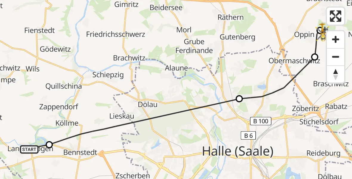 Flugroute Rettungshubschrauber Teutschenthal - Halle-Oppin Flugplatz, 01 Mai 2026, 16:19