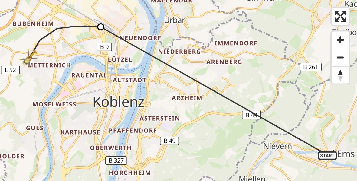 Flugroute Rettungshubschrauber Bad Ems - Koblenz, 01 Mai 2026, 16:21