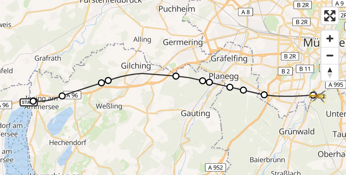 Flugroute Rettungshubschrauber Ammersee - ADAC Air Rescue Center Hubschrauberlandeplatz (Christoph 1), 01 Mai 2026, 16:35