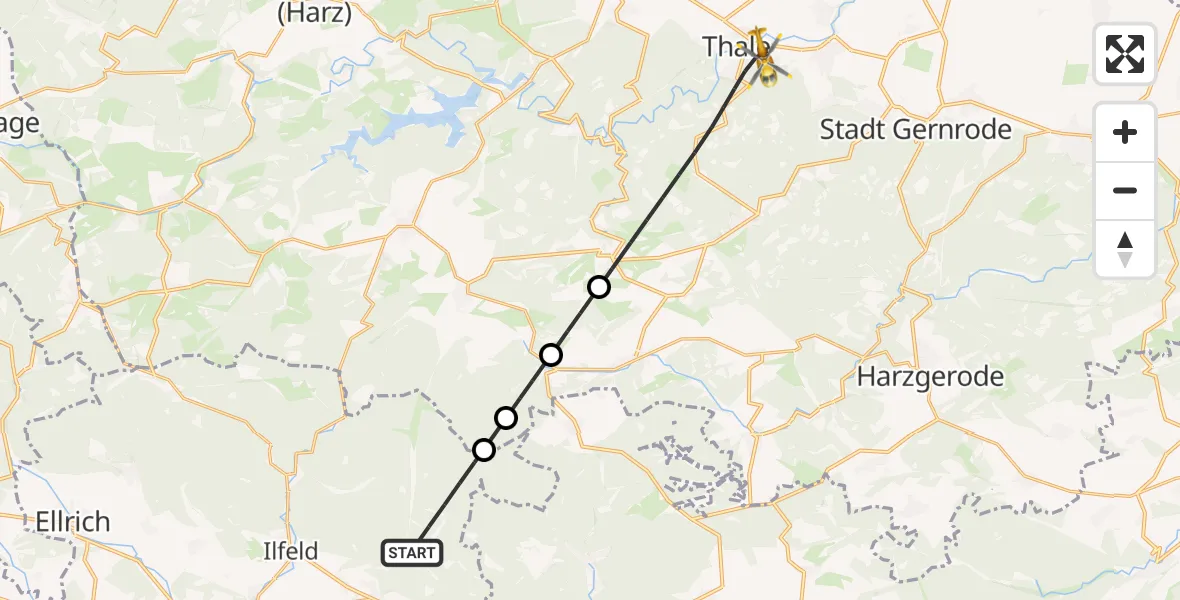 Flugroute Rettungshubschrauber Harztor - Thale, 01 Mai 2026, 16:35