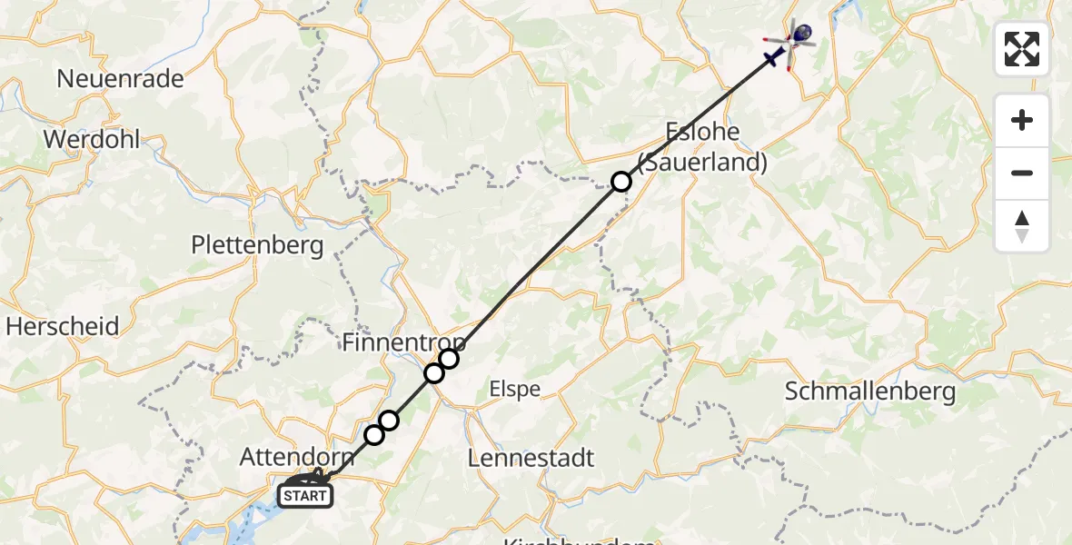 Flugroute Polizeihubschrauber Attendorn - Meschede, 01 Mai 2026, 16:44