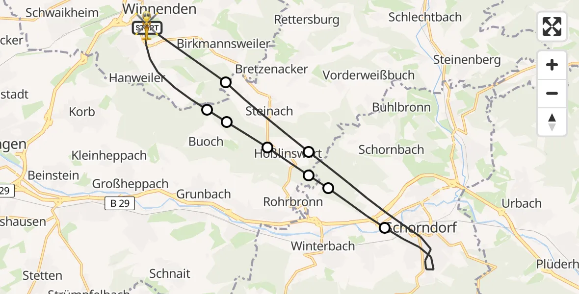 Flugroute Rettungshubschrauber Winnenden - Winnenden, 01 Mai 2026, 16:45