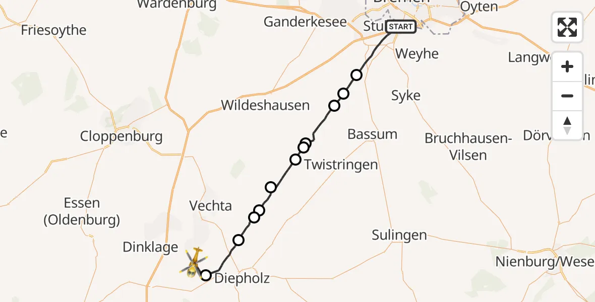Flugroute Rettungshubschrauber Stuhr - Lohne (Oldenburg), 01 Mai 2026, 17:00
