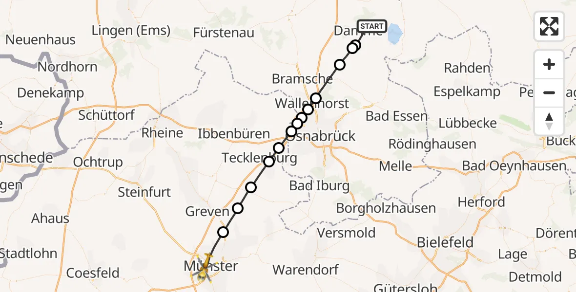 Flugroute Rettungshubschrauber Damme - Münster, 01 Mai 2026, 17:02