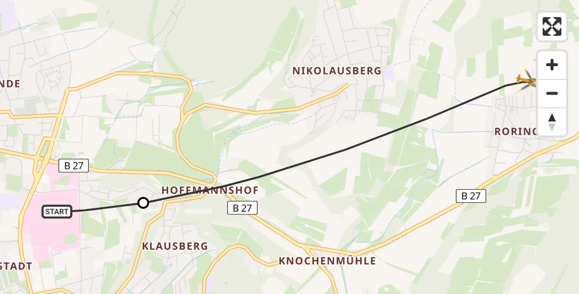 Flugroute Rettungshubschrauber Göttingen University Clinic Hubschrauberlandeplatz - Göttingen, 01 Mai 2026, 17:02