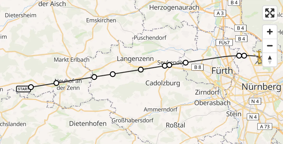 Flugroute Rettungshubschrauber Obernzenn - Flughafen Nuremberg, 01 Mai 2026, 17:06