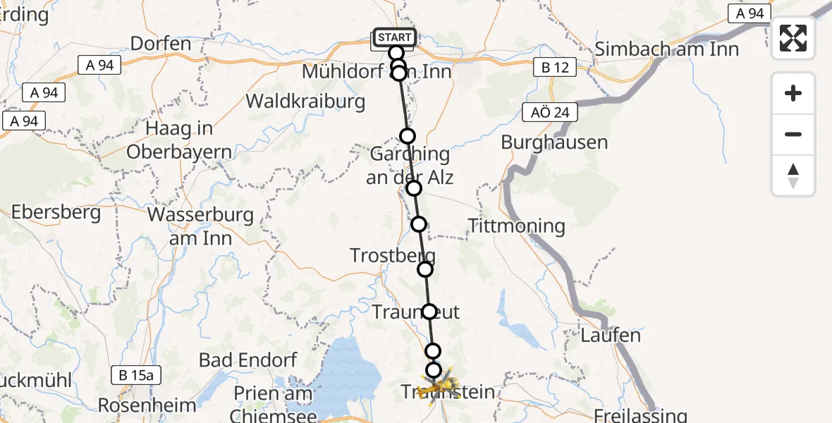 Flugroute Rettungshubschrauber Erharting - Traunstein Hospital, 01 Mai 2026, 17:11
