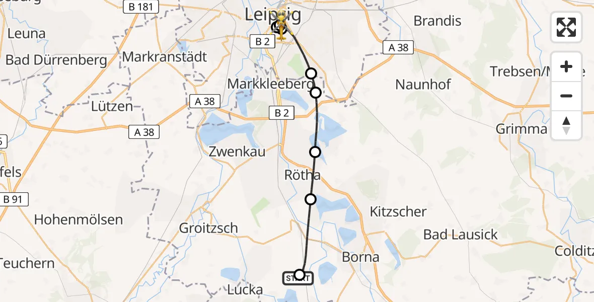 Flugroute Rettungshubschrauber Regis-Breitingen - Leipzig University Hospital Heliport 1, 01 Mai 2026, 17:13