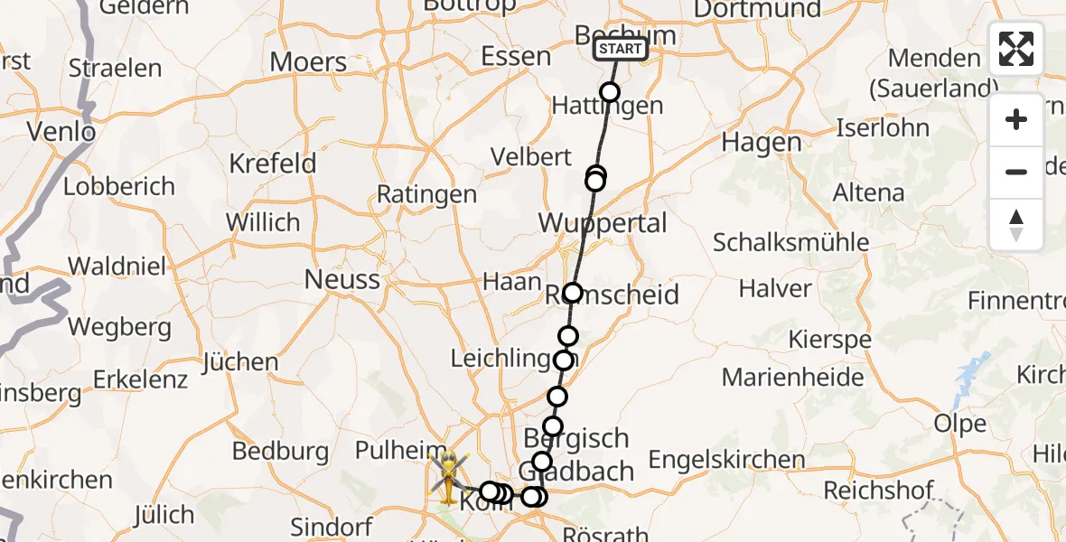 Flugroute Rettungshubschrauber Bochum - Köln, 01 Mai 2026, 17:19