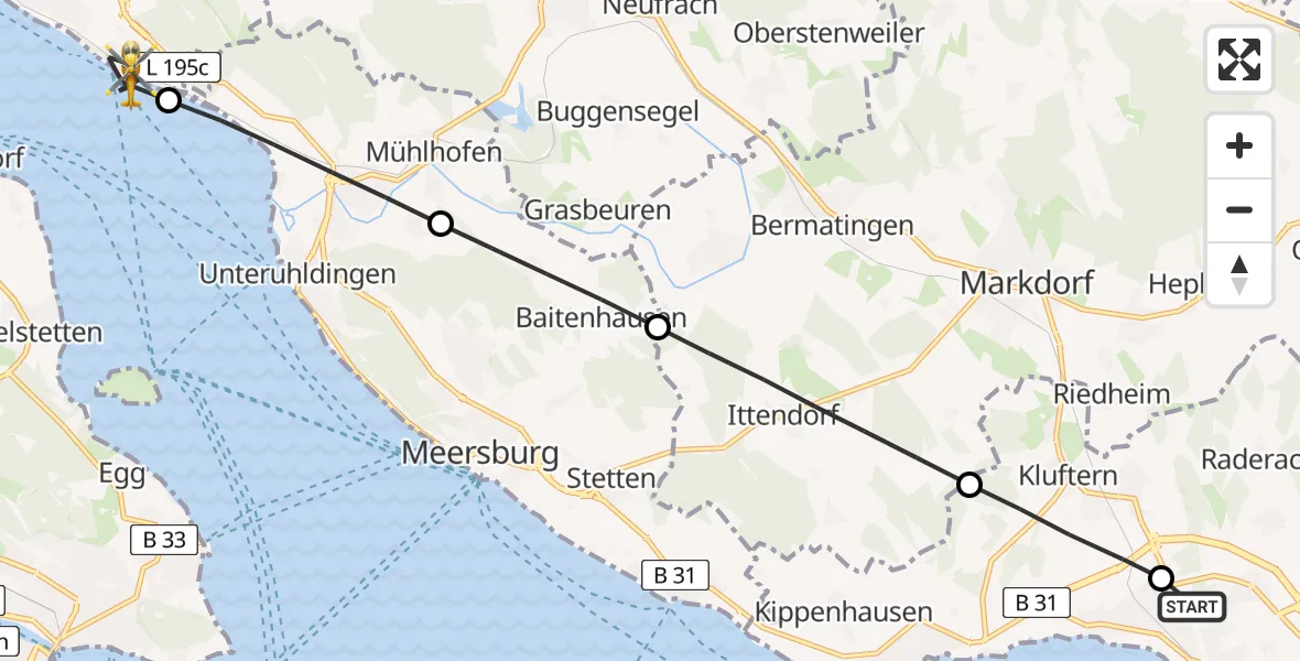 Flugroute Rettungshubschrauber Friedrichshafen Hospital - Überlingen, 01 Mai 2026, 17:20