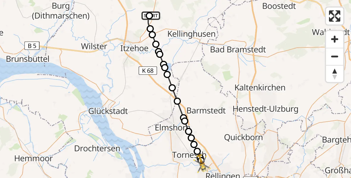 Flugroute Rettungshubschrauber Itzehoe Hungriger Wolf Flugplatz - Prisdorf, 01 Mai 2026, 17:21