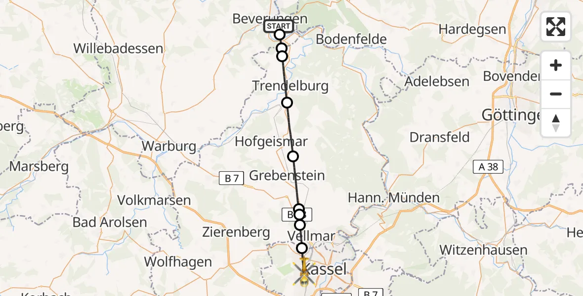 Flugroute Rettungshubschrauber Lauenförde - Kassel, 01 Mai 2026, 17:27
