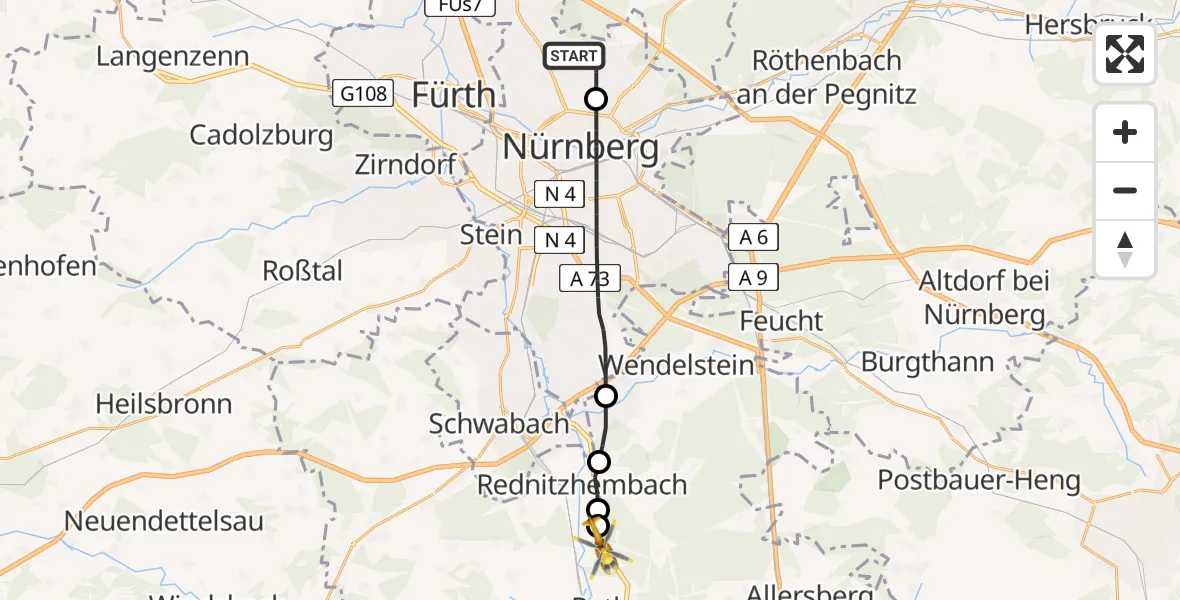 Flugroute Rettungshubschrauber Flughafen Nuremberg - Roth, 01 Mai 2026, 17:29