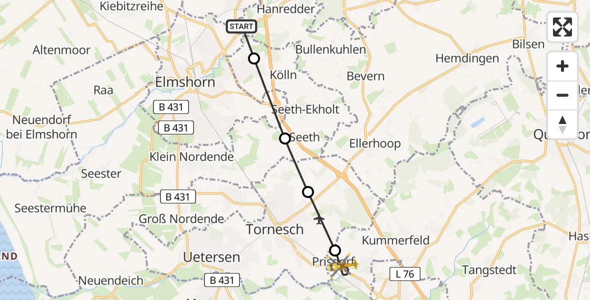 Flugroute Rettungshubschrauber Bokholt-Hanredder - Prisdorf, 01 Mai 2026, 17:37